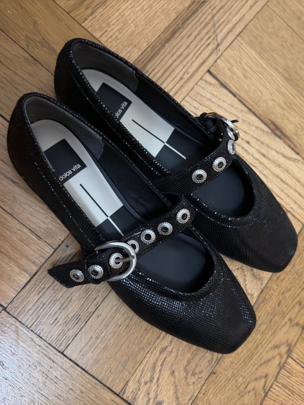 New Dolce Vita Black Embellished Mary Jane Flats